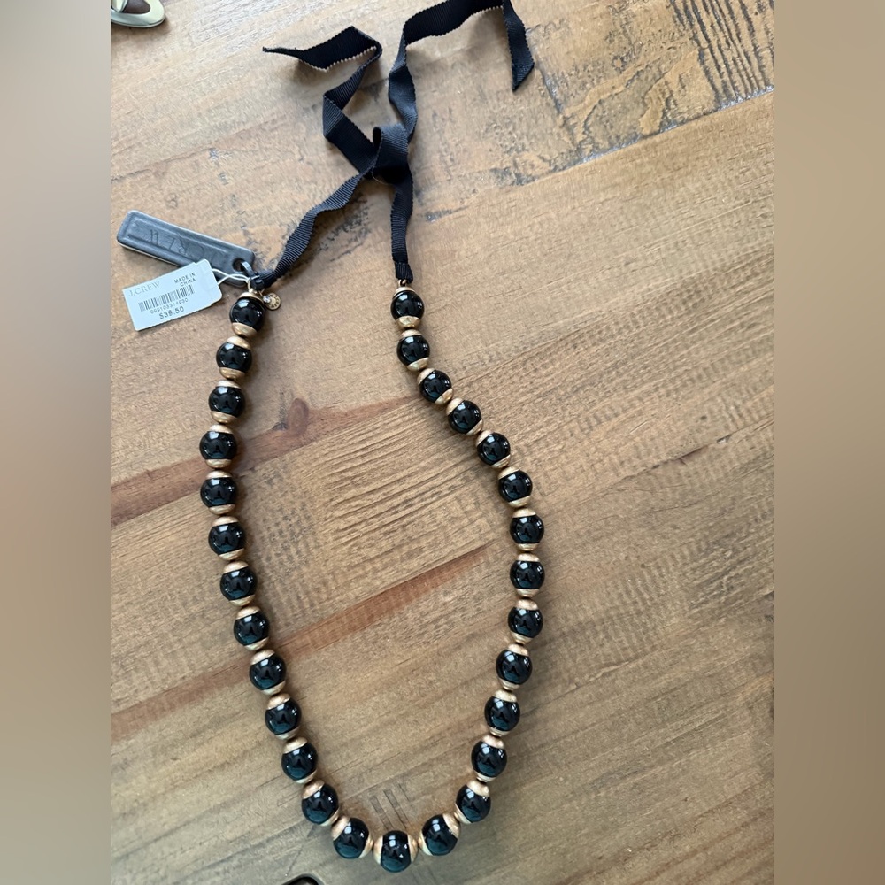 J.Crew black beaded necklace with a ribbon